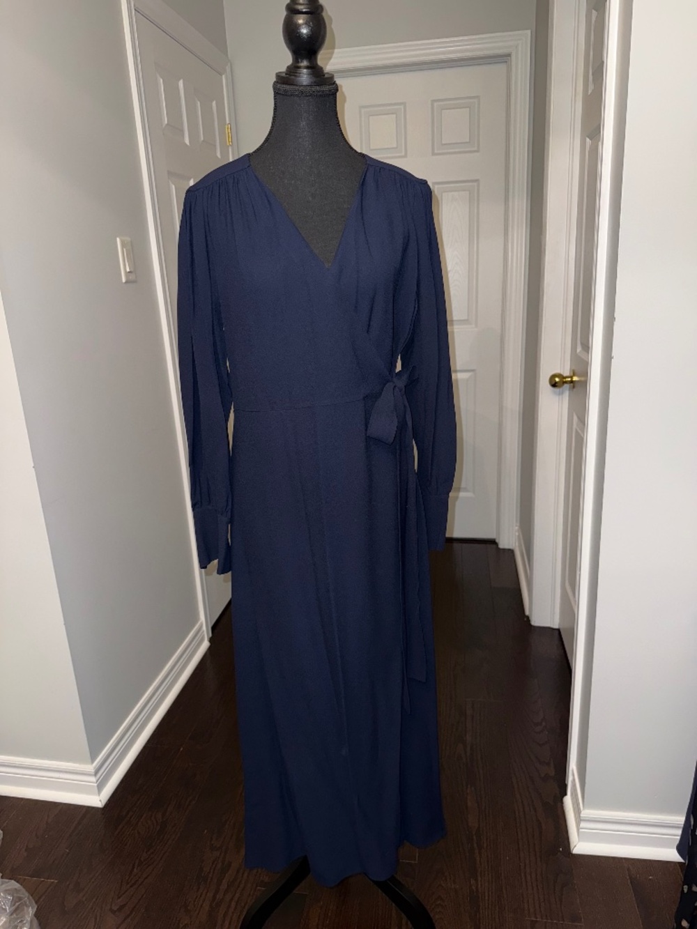 Massimo Dutti Navy Blue Wrap Maxi Dress Size 10 | Long Sleeve Elegant Dress